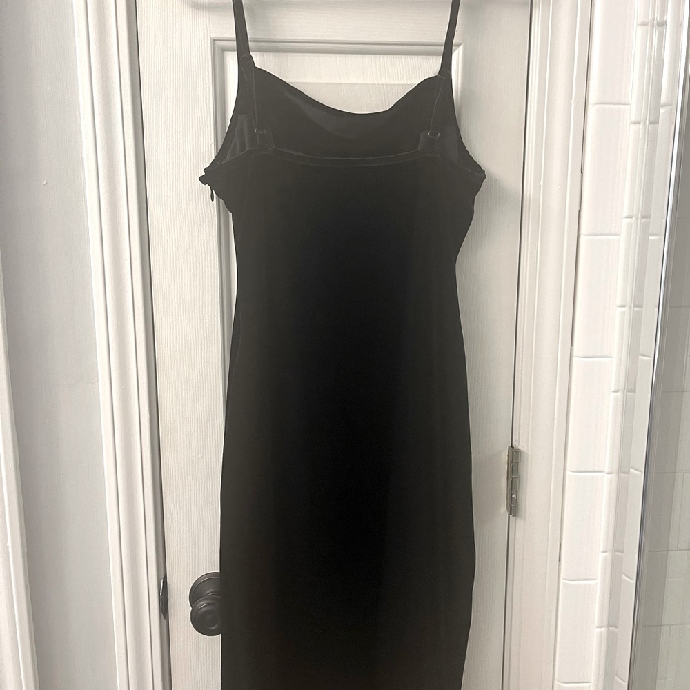 Black stretch velvet cocktail dress. LBD